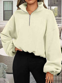 Thumbnail for Half-Zip Collared Drop Shoulder Sweatshirt