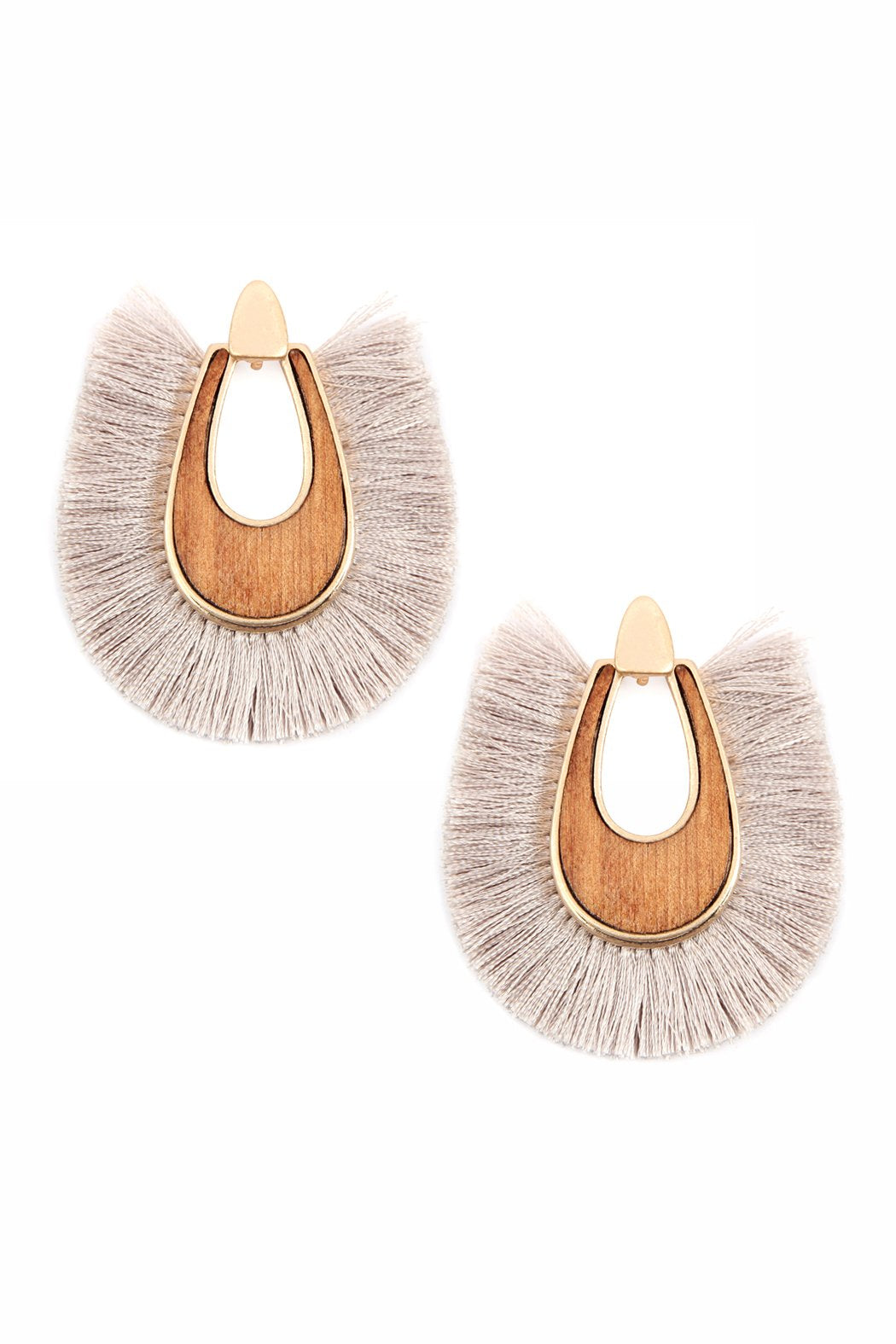 Wood With Thread Tassel Post Earrings - 11 COLORS -