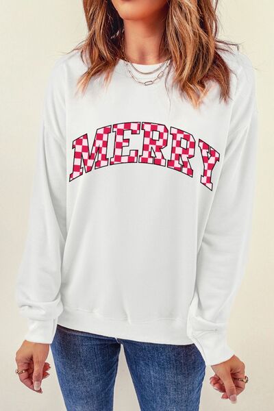 MERRY Round Neck Dropped Shoulder Sweatshirt - T - 1 COLOR -