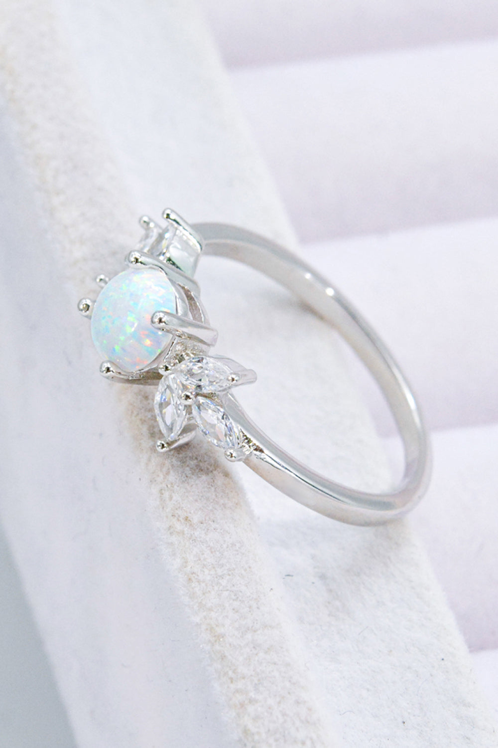 925 Sterling Silver Opal and Zircon Ring - T - SIZES 5 THRU 10 - 1 COLOR -