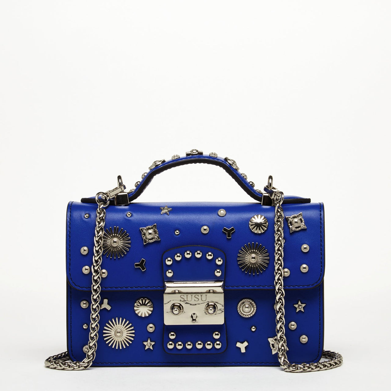 The Hollywood Studded Leather Crossbody Bag Cobalt Blue -