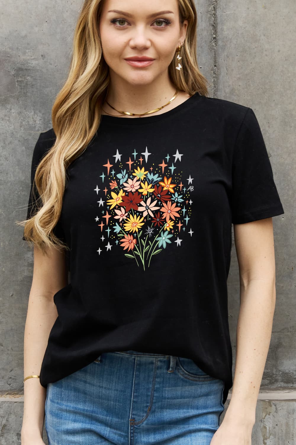 Simply Love Full Size Floral Graphic Cotton Tee - T - 2 COLORS -