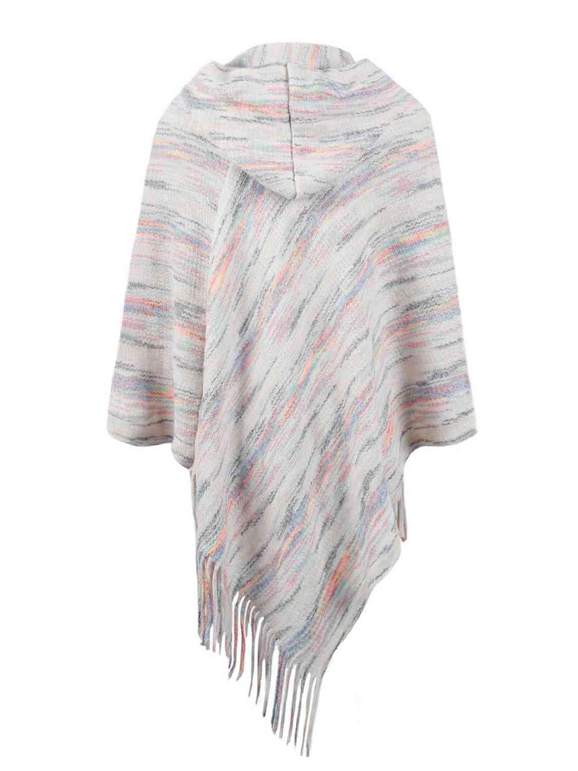 Fringe Hem Hooded Poncho - T - 5 COLORS -