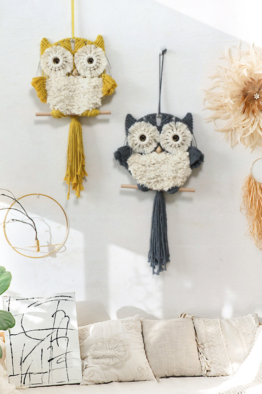 Hand-Woven Tassel Owl Macrame Wall Hanging - 27.5" X 13.8" - T - 2 COLORS -