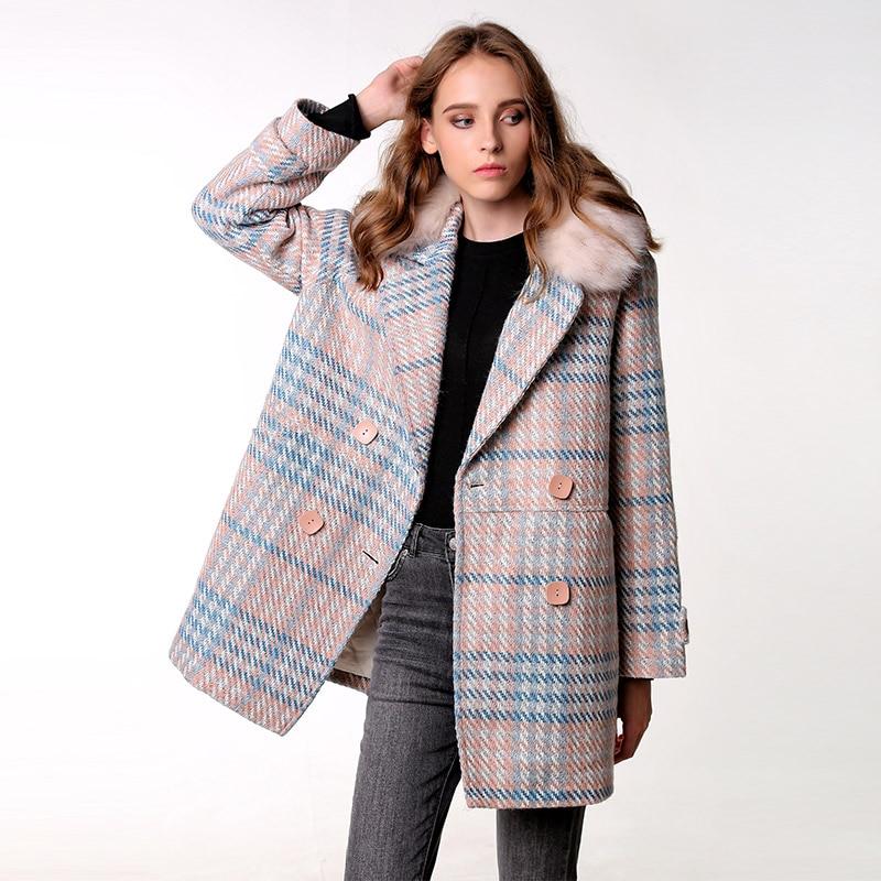 Luxury & Me - Double Breasted Coat - Plaid - 1 COLOR -