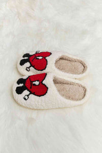 Thumbnail for Melody Love Heart Print Plush Slippers - T - 2 COLORS -