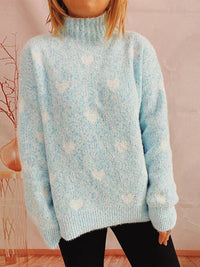 Thumbnail for Heart Heathered Turtleneck Drop Shoulder Sweater - 1 OVERSIZE - T - 4 COLORS -