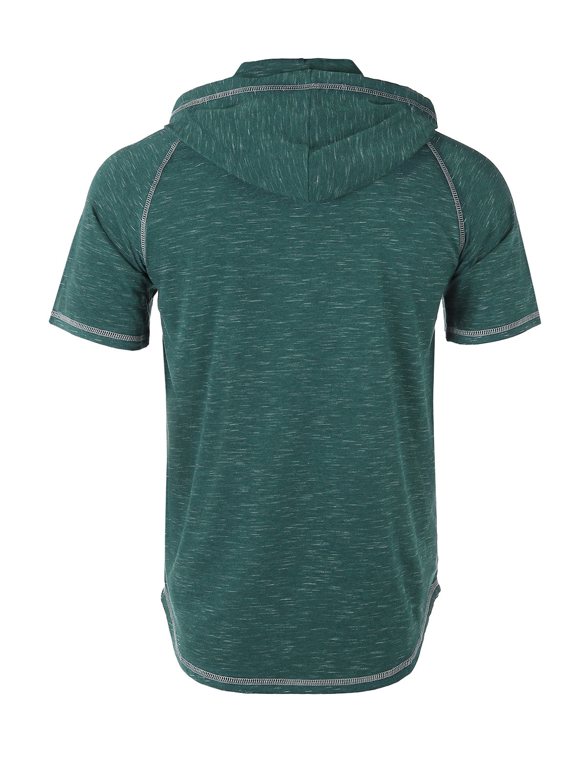 Men's Short Sleeve Raglan Henley Hoodie Round Bottom Semi Longline T-Shirt - 1 COLOR -