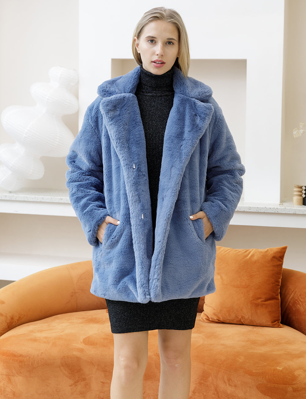 Sharon Tatem - Faux Fur Coat - Elegant Fluffy Thick Warm Artificial Fur Coat - 8 COLORS -