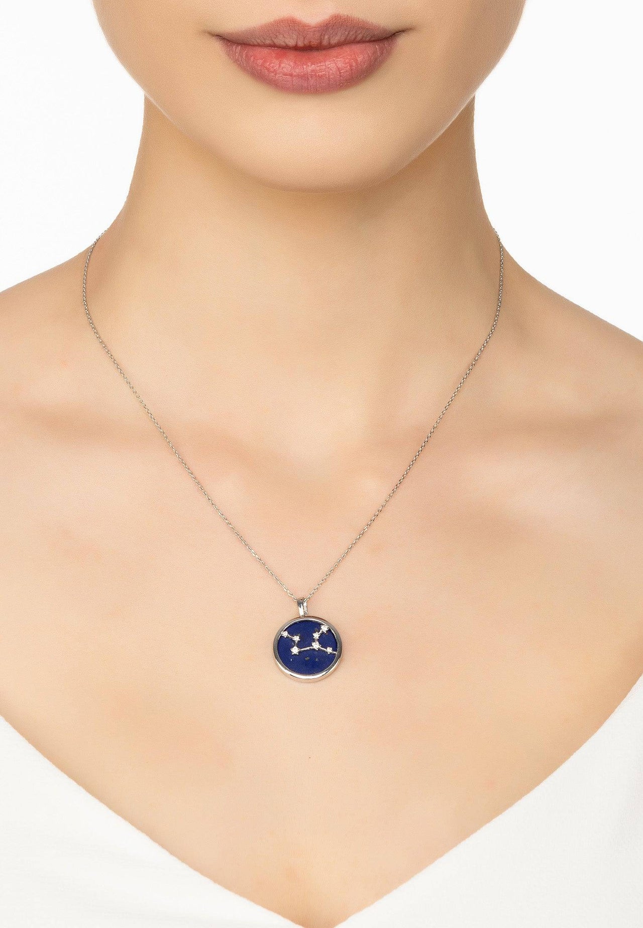 Zodiac Lapis Lazuli Gemstone Star Constellation Pendant Necklace Silver Virgo -