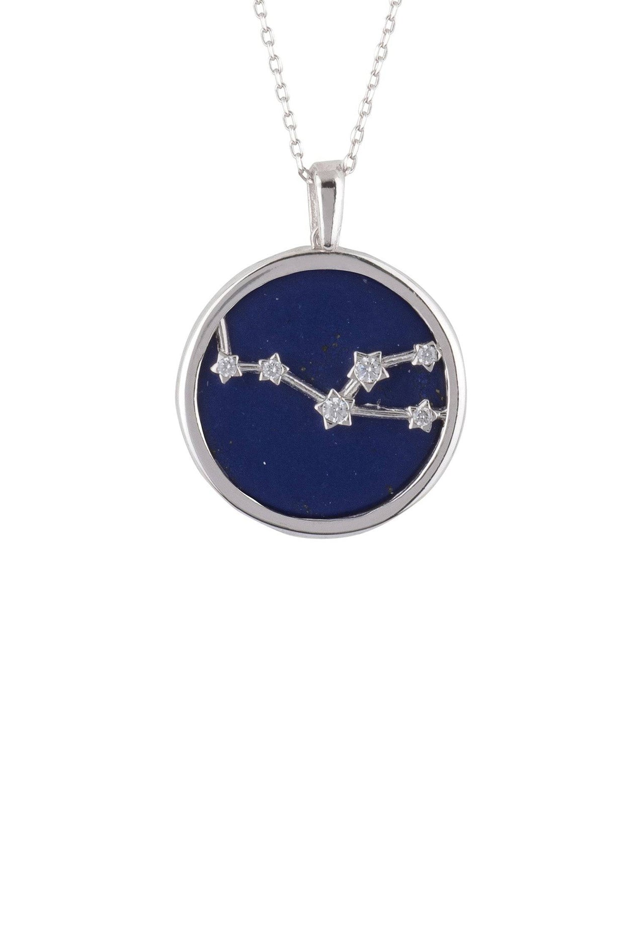 Zodiac Lapis Lazuli Gemstone Star Constellation Pendant Necklace Silver Taurus -