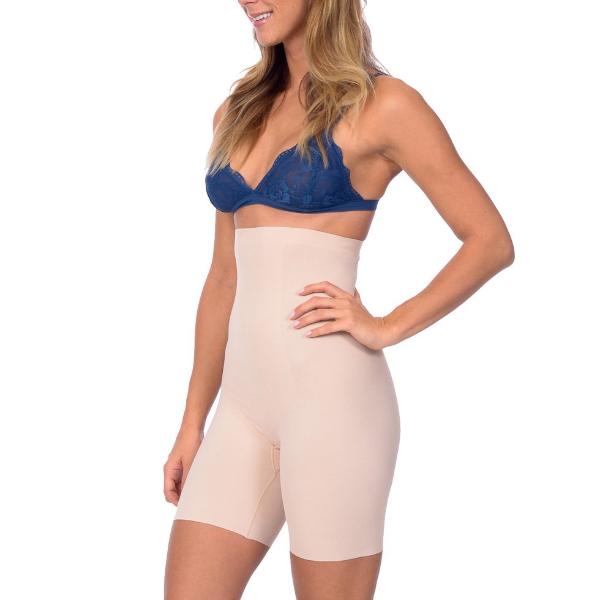 Extra Hi Waist Long Boy Leg Shaper With Targeted Double Front Panel Nude -