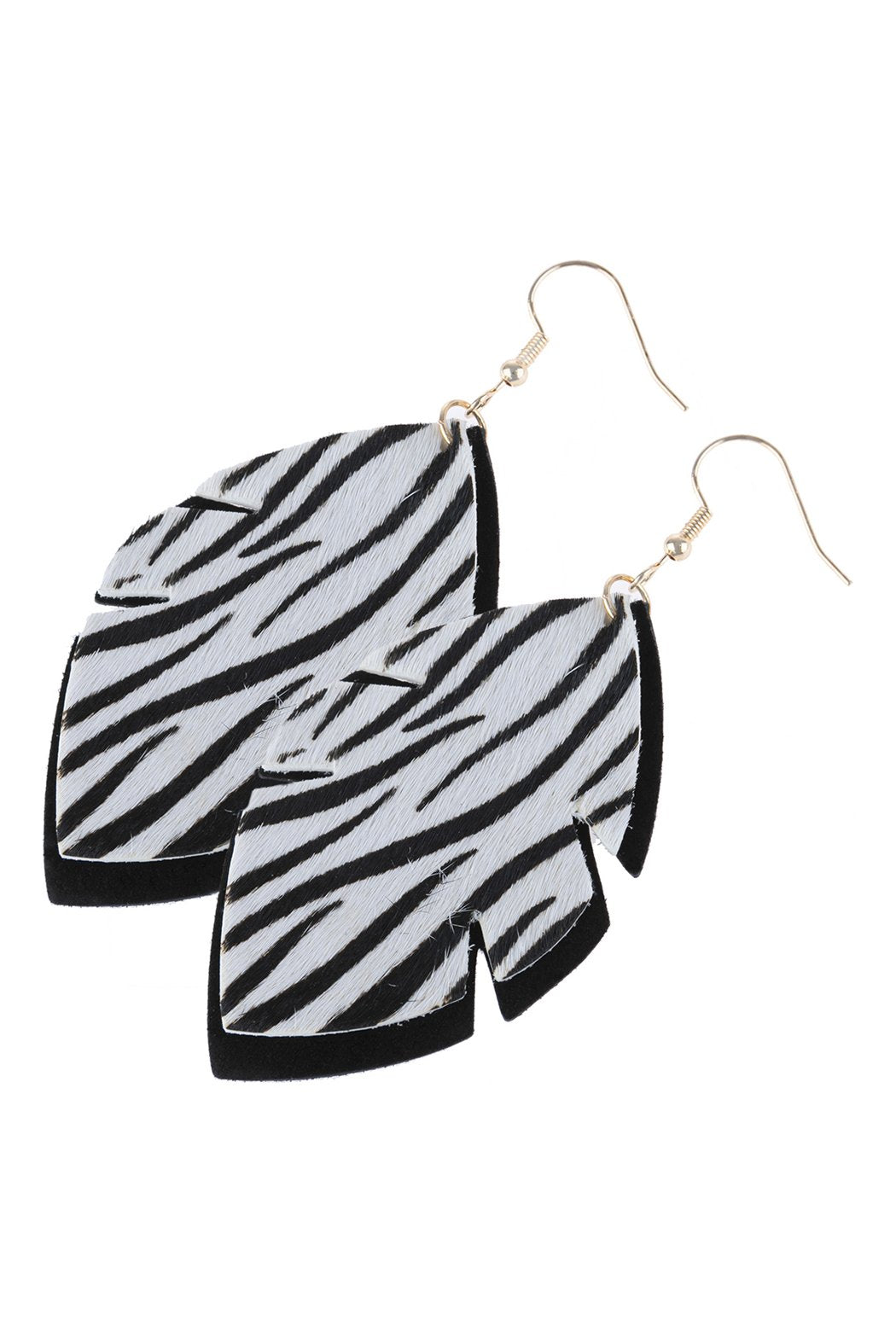 Leaf Shape Zebra Leather Drop Earrings -