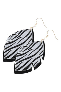 Thumbnail for Leaf Shape Zebra Leather Drop Earrings -