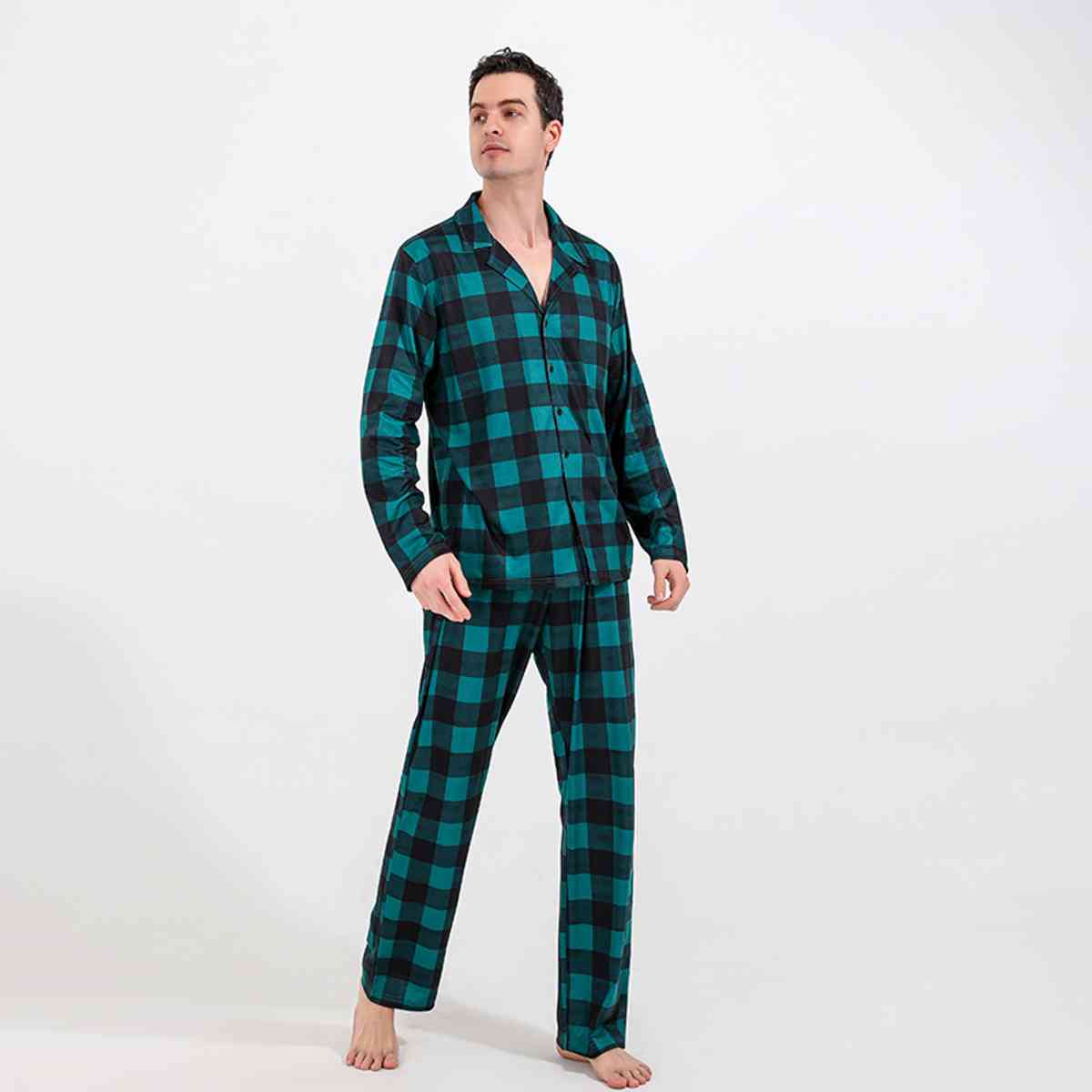 MEN Plaid Shirt and Pants Set - T -