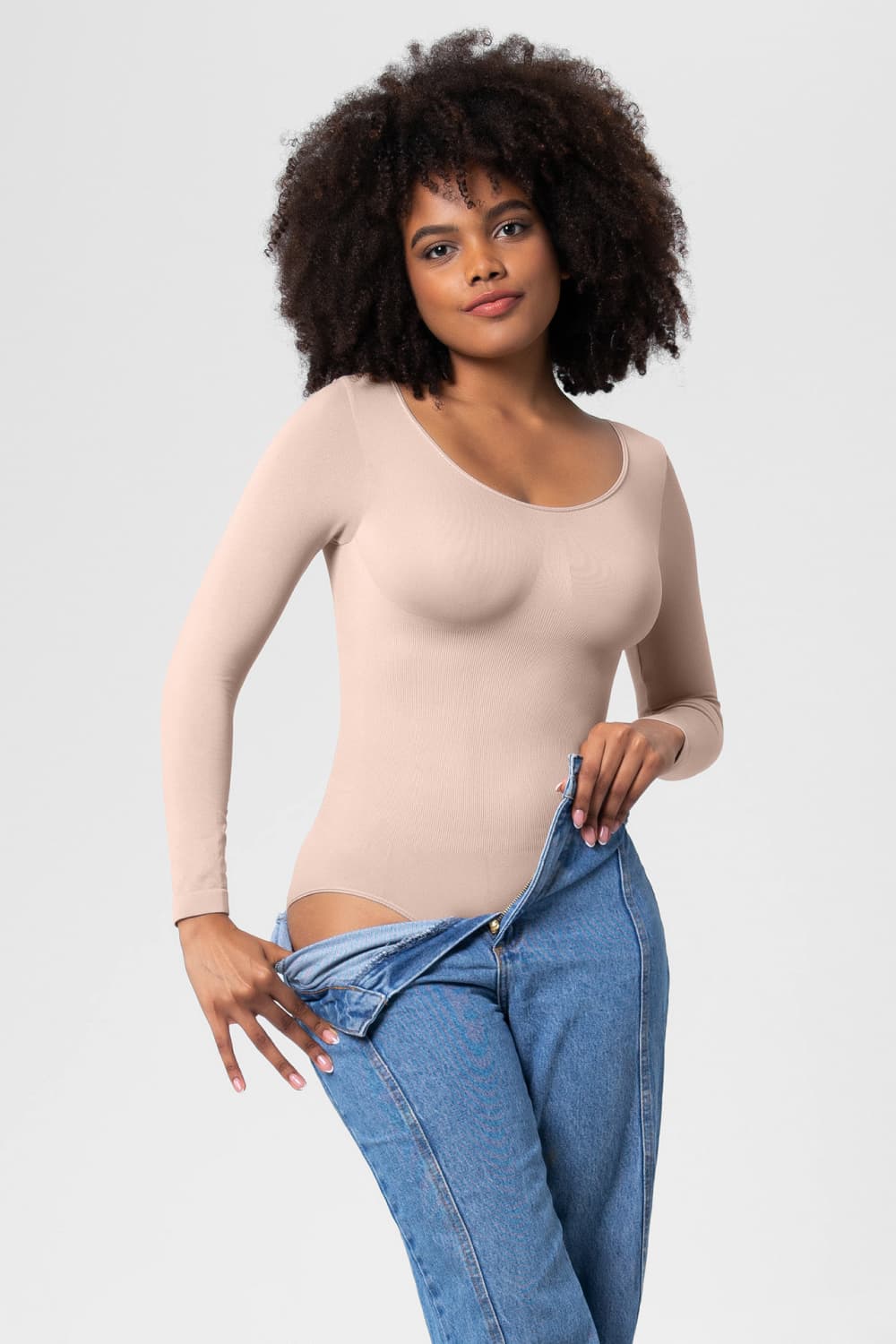 Full Size Long Sleeve Shaping Bodysuit - SIZES S THRU 3XL - T - 3 COLORS -