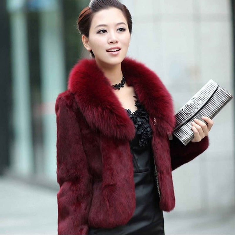 Sharon Tatem - Women Furry Short Faux Fox Fur Collar Jacket Overcoat - 7 COLORS -