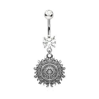 316L Stainless Steel Antique Polynesian Sun Dangle Navel Ring -