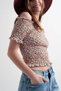 Thumbnail for Q2 - Ruched Top in Pink Ditsy Floral - 1 COLOR -