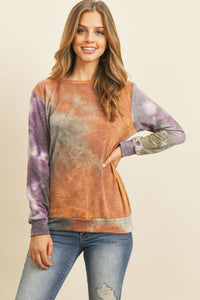 Thumbnail for Riah Fashion - Round Neck Tie Dye Print Pullover - 2 COLORS -