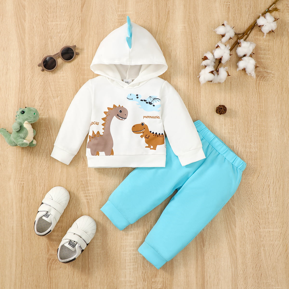 Dinosaur Graphic Hoodie and Pants set - 2 PCS - T - 3 COLORS -