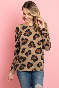 Thumbnail for Riah Fashion - Mirr Hair Leopard Print Long Sleeved Top - 4 COLORS -