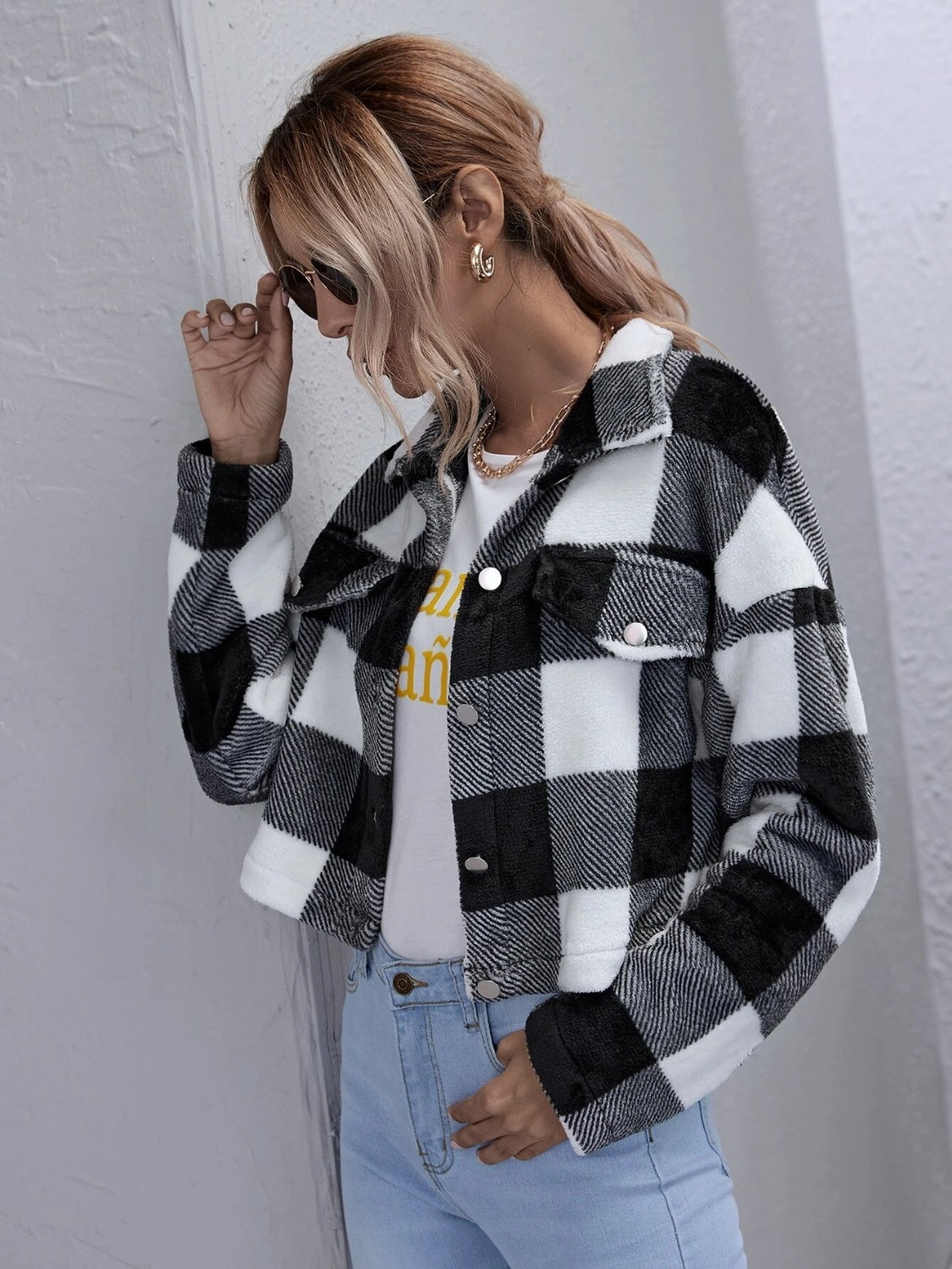 Plaid Button Down Collared Jacket - T - 4 COLORS -