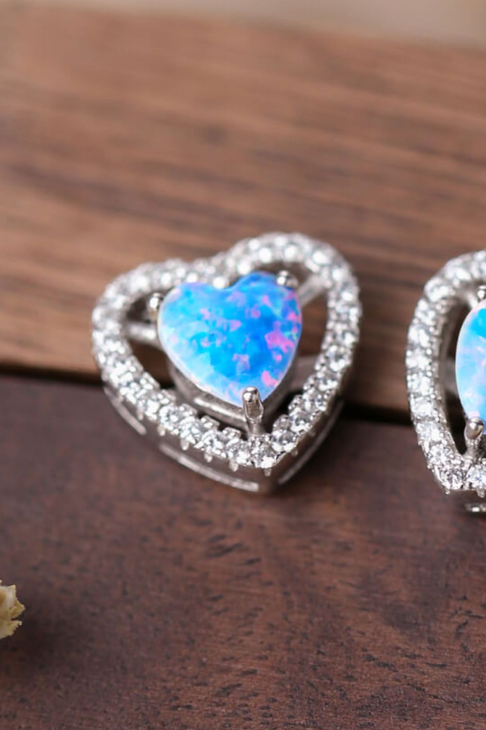 925 Sterling Silver Opal Heart Stud Earrings - T - 2 COLORS -