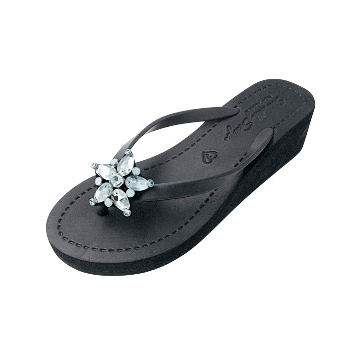 SAND BY SAYA N.Y. - One Star - Rhinestone Mid Wedge Flip Flops - 2 COLORS -