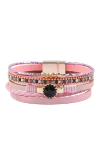 Thumbnail for Multi Line Leather Charm With Magnetic Lock Bracelet - 4 COLORS -