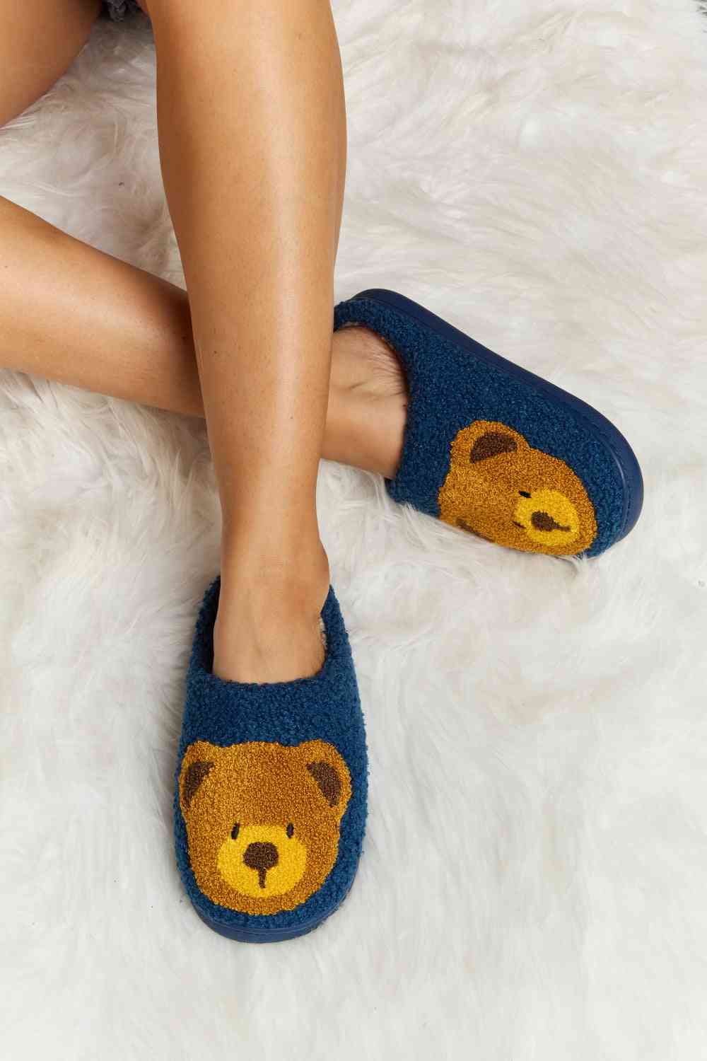 Melody Teddy Bear Print Plush Slide Slippers - T - 6 COLORS -