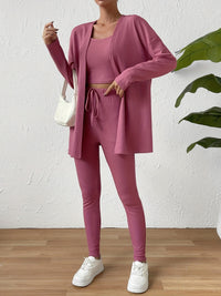 Thumbnail for Cami, Open Front Cardigan, and Pants Set - 3 PCS. - T - 1 COLOR -