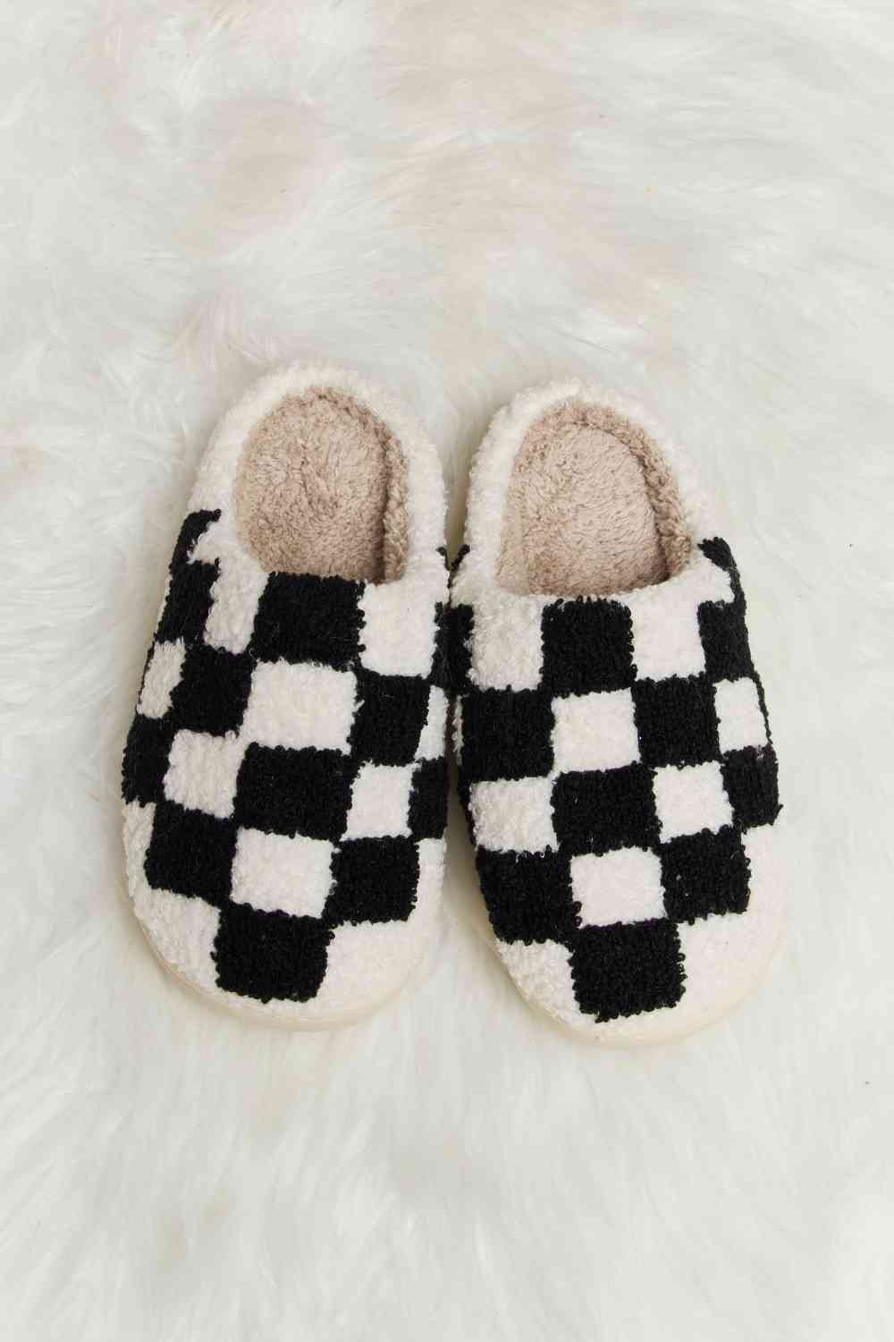 Melody Checkered Print Plush Slide Slippers - LIMITED SIZES LEFT - T - 4 COLORS -