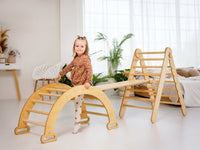 Thumbnail for 3in1 Montessori Climbing Set: Triangle Ladder + Wooden Arch + Slide Board – Beige NEW