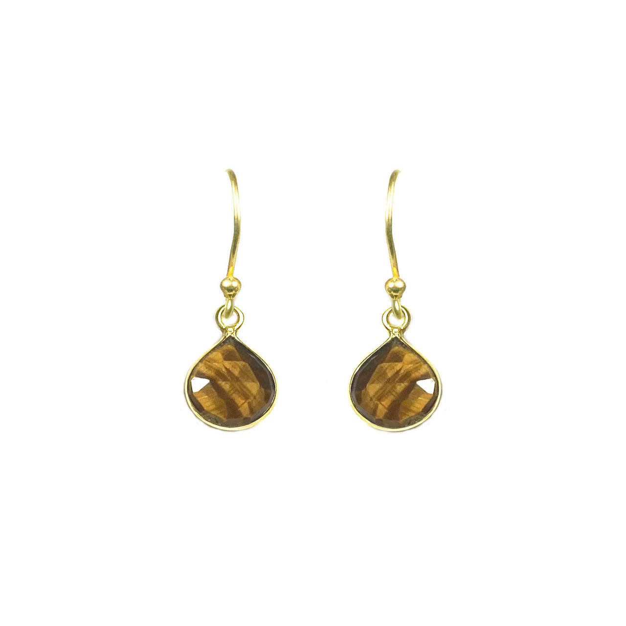 Gena Myint - Tiger Eye Bezel Drop Earrings -