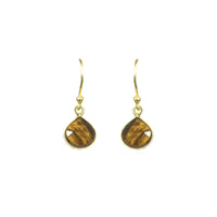 Thumbnail for Gena Myint - Tiger Eye Bezel Drop Earrings -