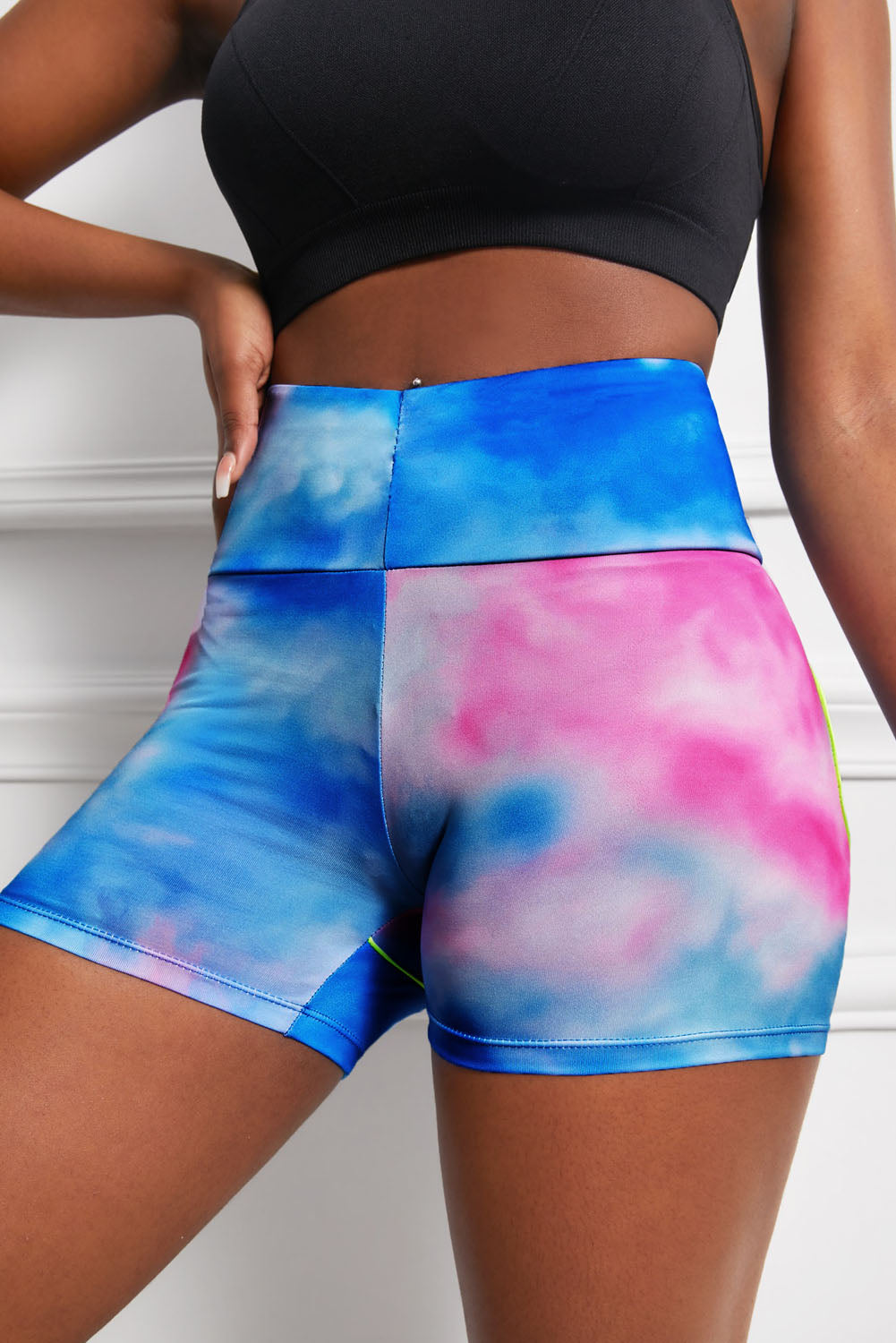 Wide Waistband High Waist Yoga Shorts - T - 2 COLOR PATTERNS -