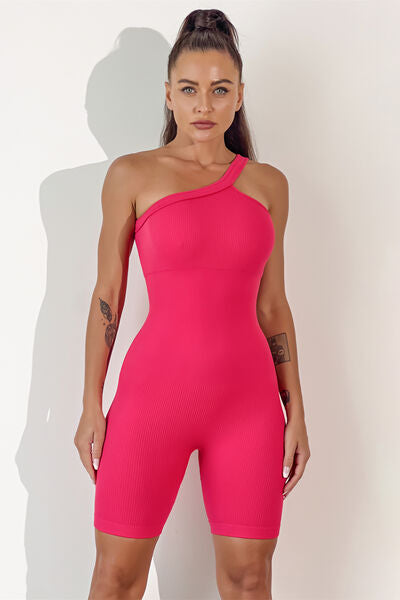 Asymmetrical Neck Wide Strap Active Romper - T - 8 COLORS -