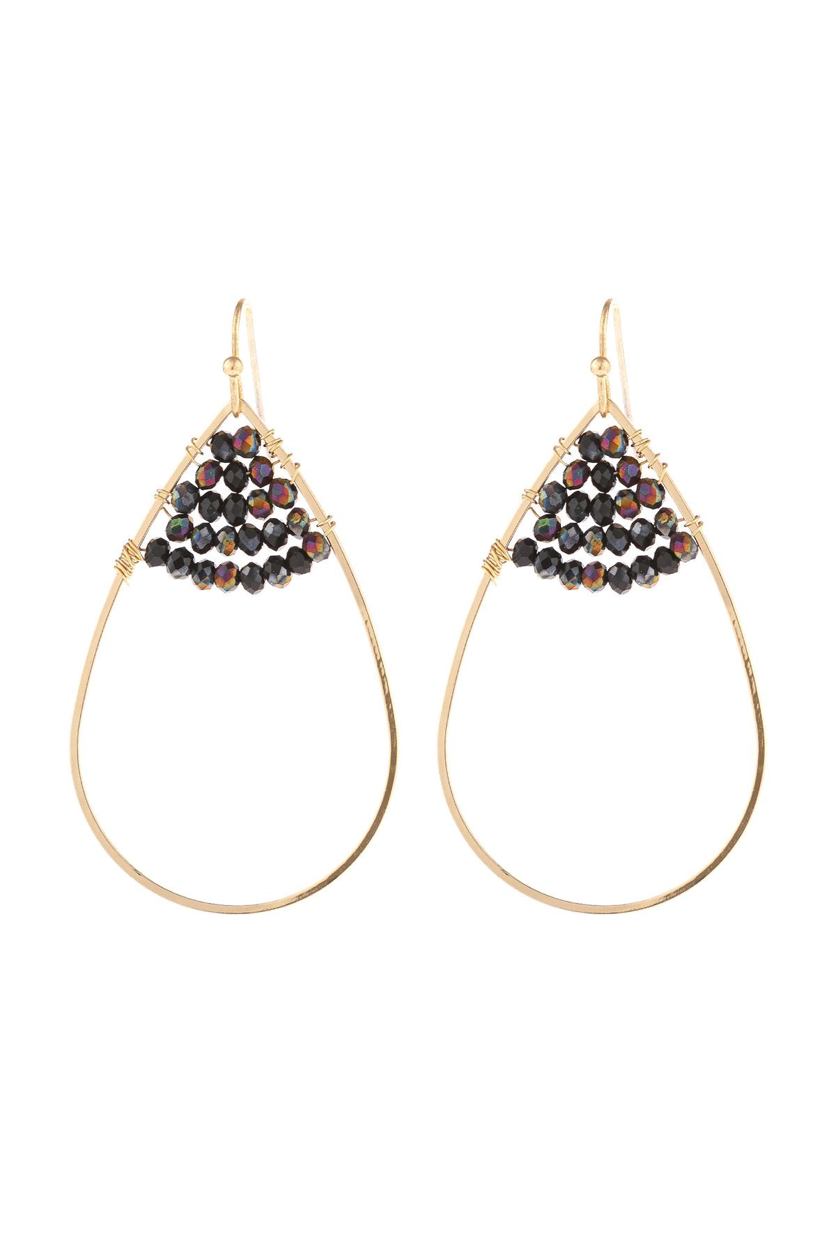 Open Teardrop With Rondelle Beads Earrings - 13 COLORS -