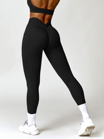 Ruched Pocketed High Waist Active Leggings - T - 4 COLORS -