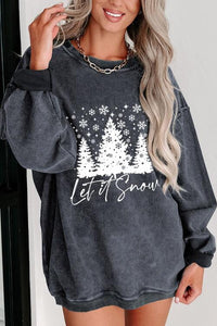 Thumbnail for Christmas Tree - Let it Snow -  Graphic Dropped Shoulder Sweatshirt - T - 1 COLOR -