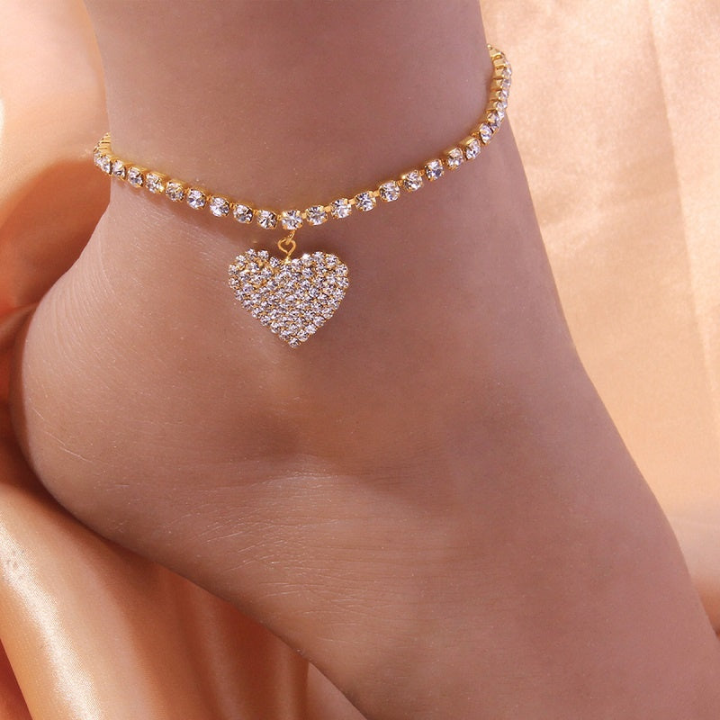 Heart Anklet - Beach Ankle Bracelet - Foot Chain Jewelry - 2 FINISHES -