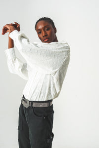 Thumbnail for Q2 - White Textured Blouse With Balloon Sleeves - 1 COLOR -