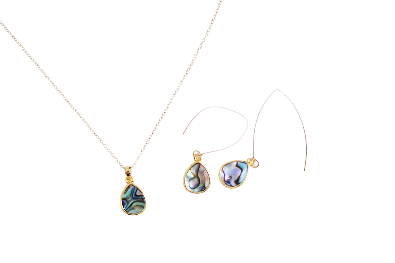 Christy Jean - Abalone Teardrop Marquise Earrings in Gold -