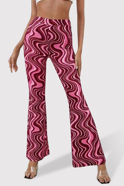 Printed High Waist Flare Pants - T - 7 COLORS -