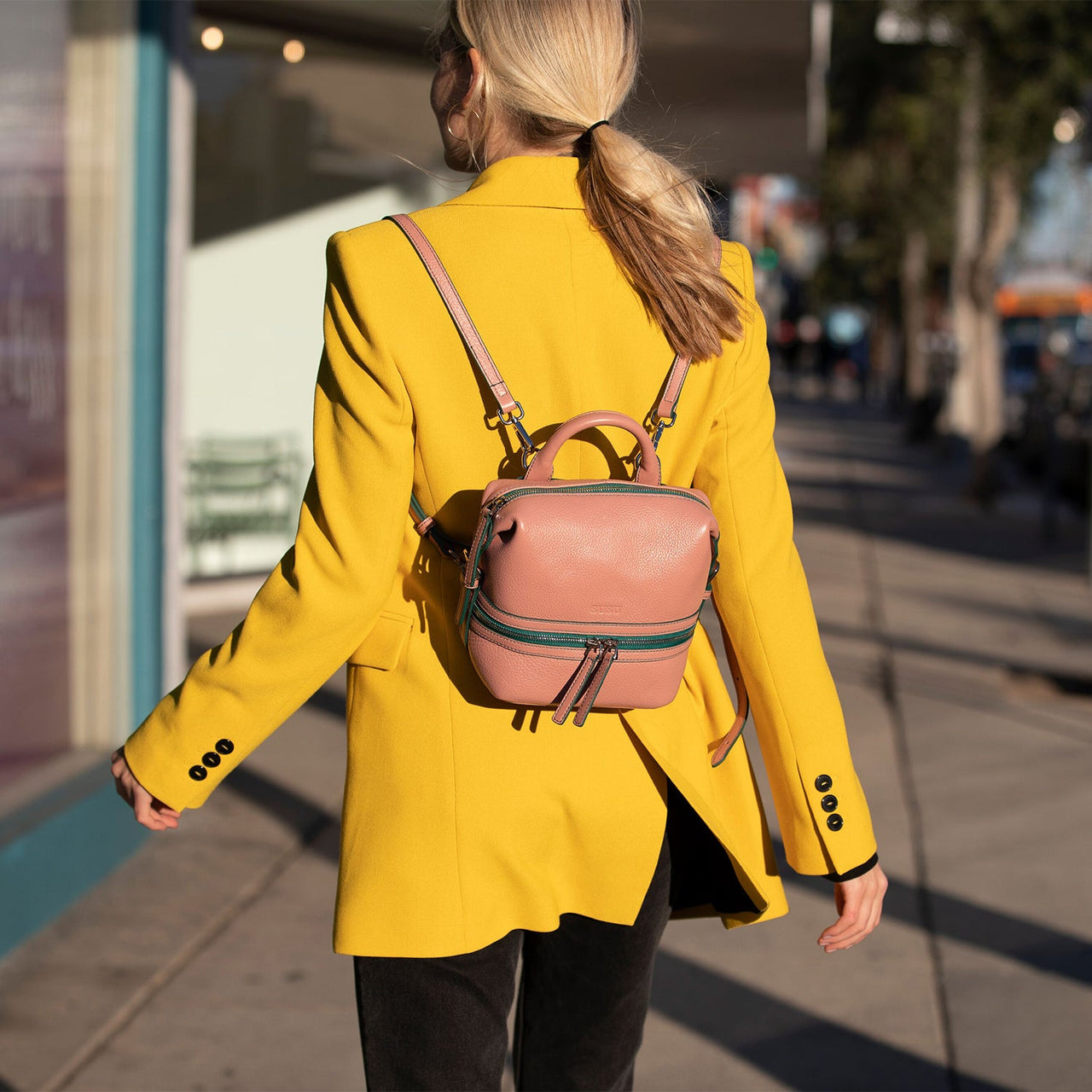 Ashley Small Pink Leather Backpack Purse -