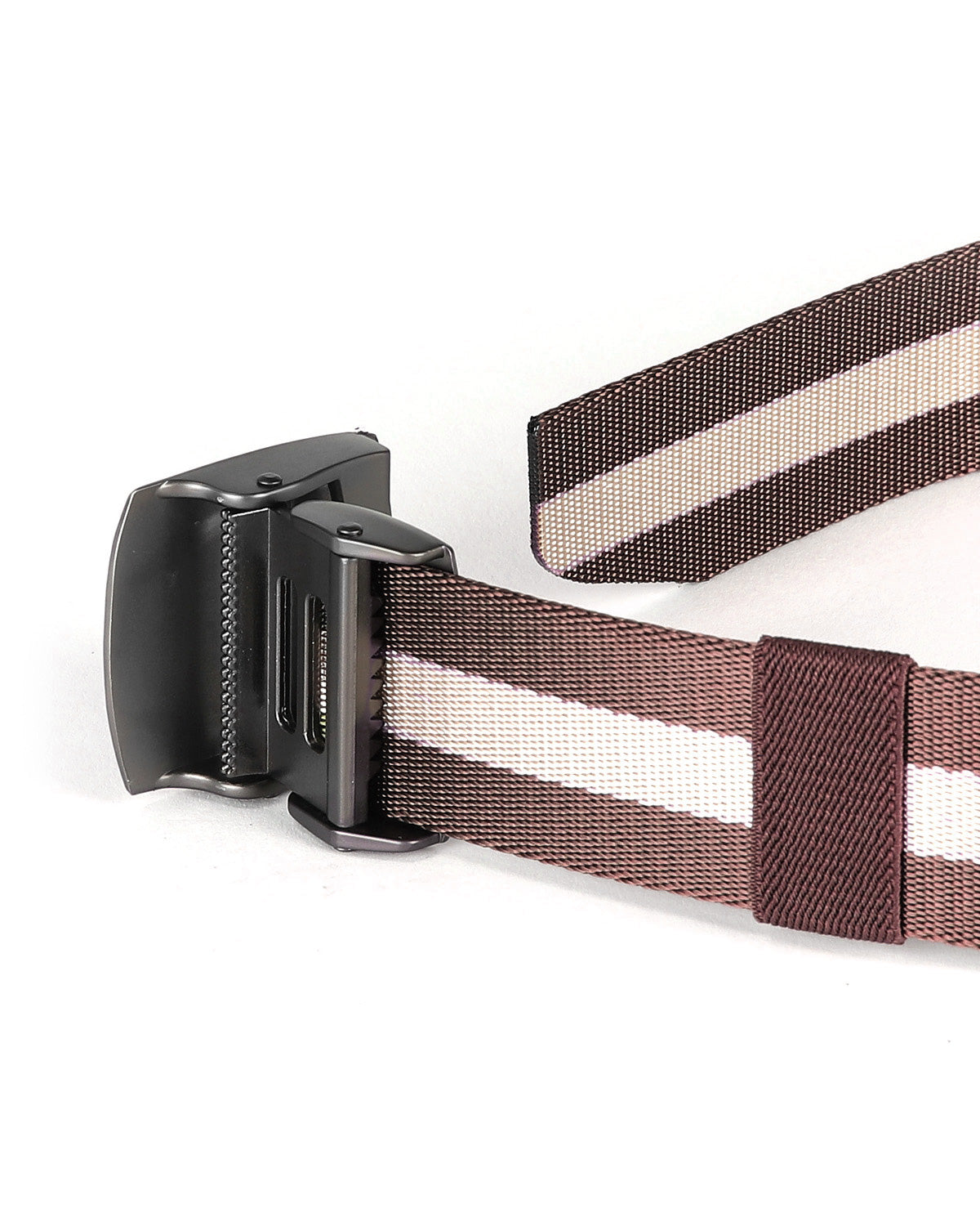 Mens One Size Adjustable Strap Stripe Nylon Web Belt With Metal Buckle - 6 COLORS -