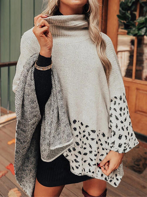 Leopard Turtleneck Poncho - T - 2 COLORS -