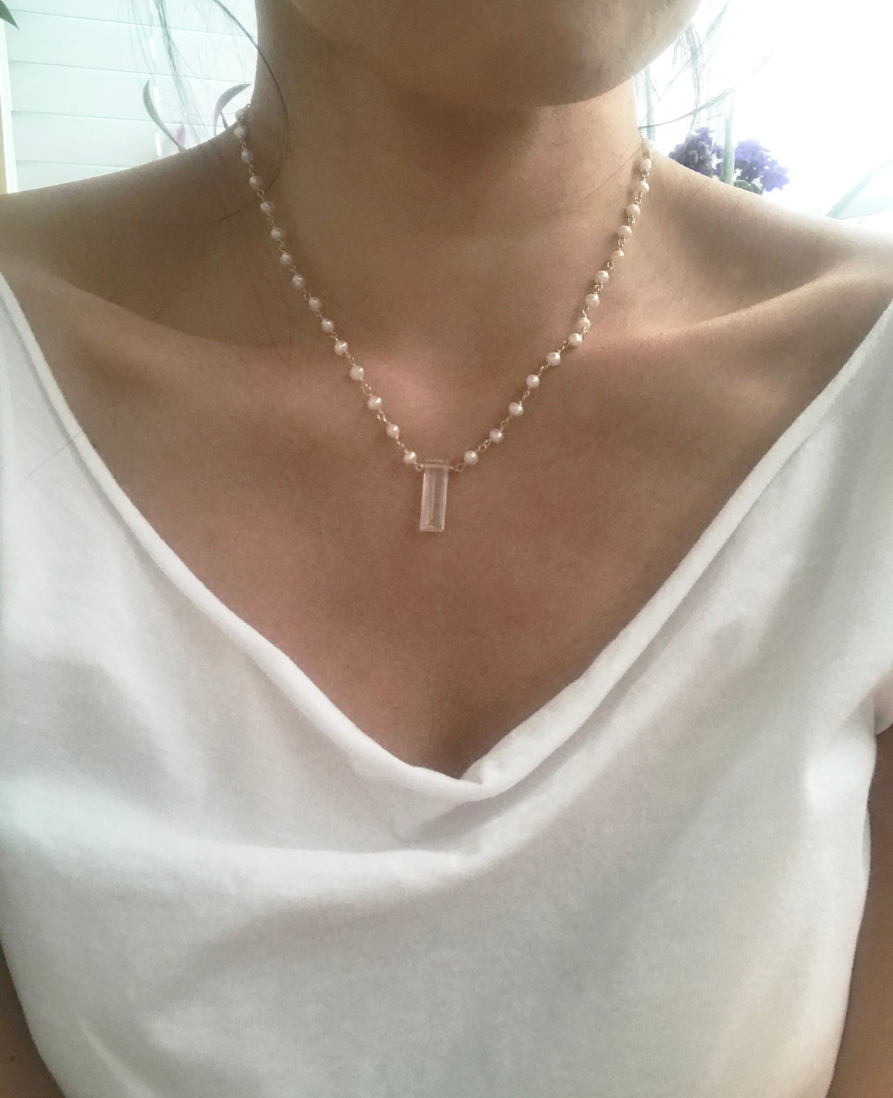 Gena Myint - Pearl With White Topaz Necklace -