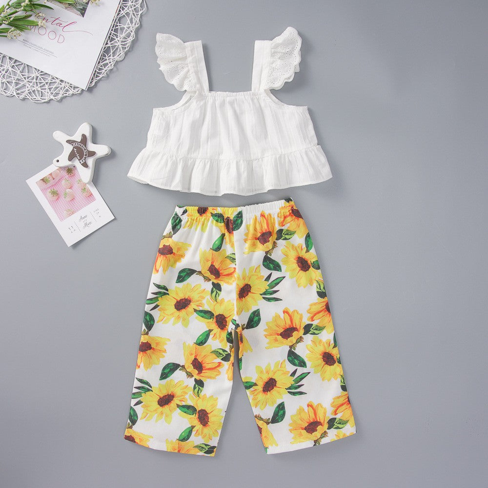 Square Neck Tank and Sunflower Print Pants Set - 2 PCS. - T - 1 PATTERN -